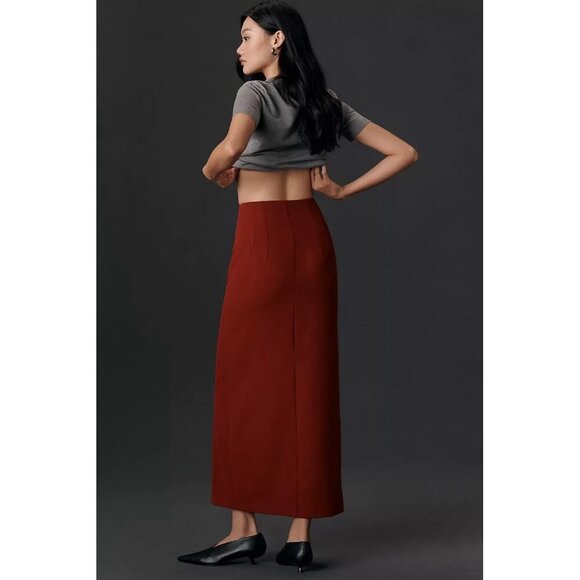 NWT Size M - Anthropologie Maeve Zip-Front Column Midi Skirt Red (NWT US$ 118) - Picture 3 of 16